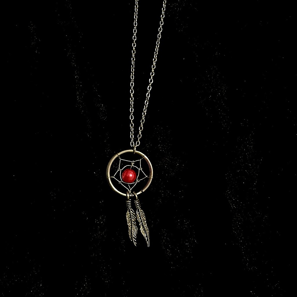 Pink pearl dream catcher necklace